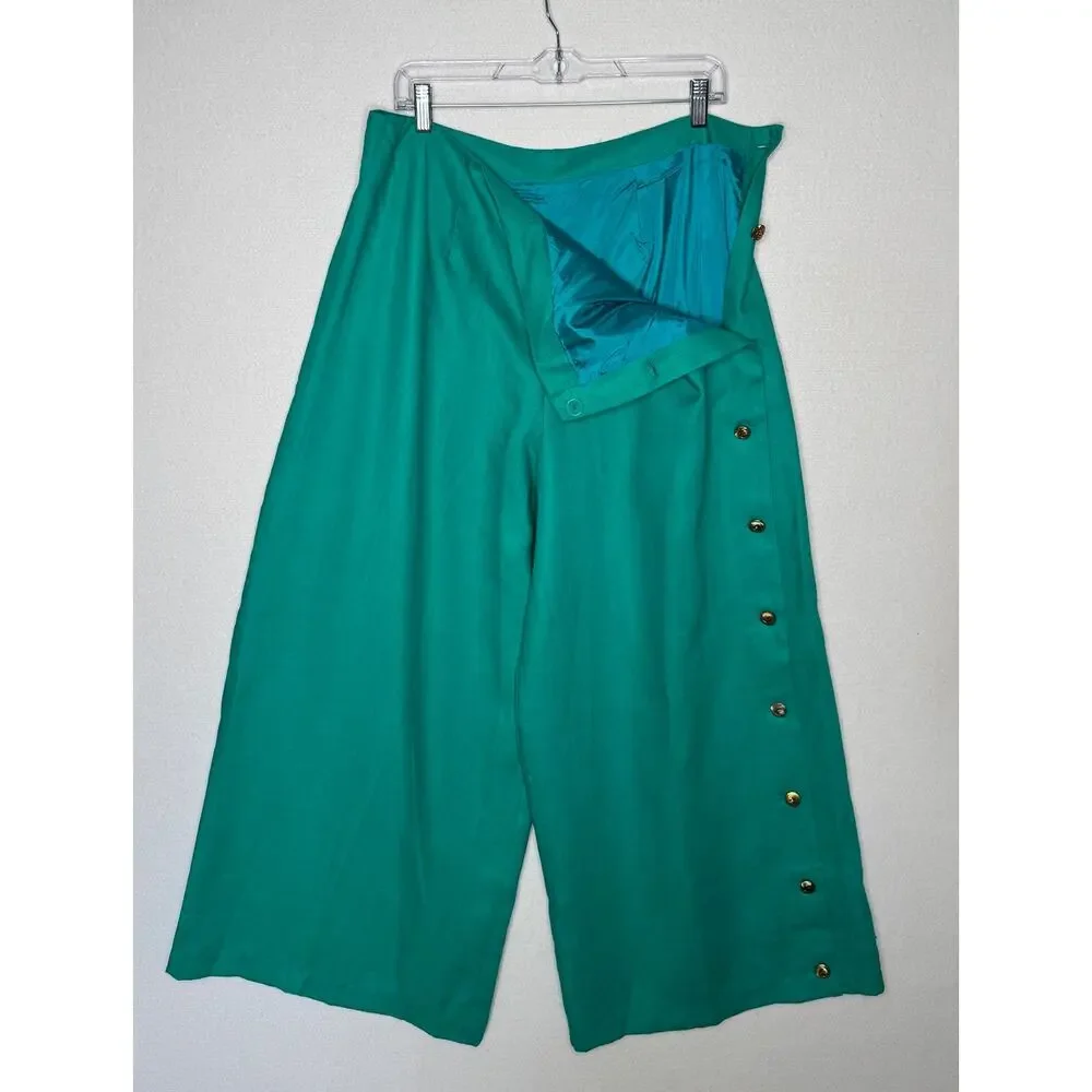 1990s Ronet Turquoise Linen Pant Set USA Women’s XL Plus Size